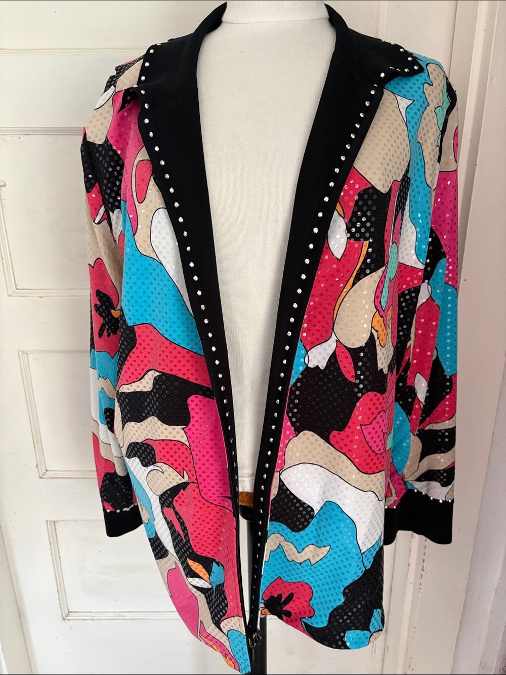 Vtg 80s 90s reversible abstract blazer jacket black studded Sz 1x XL art to wear